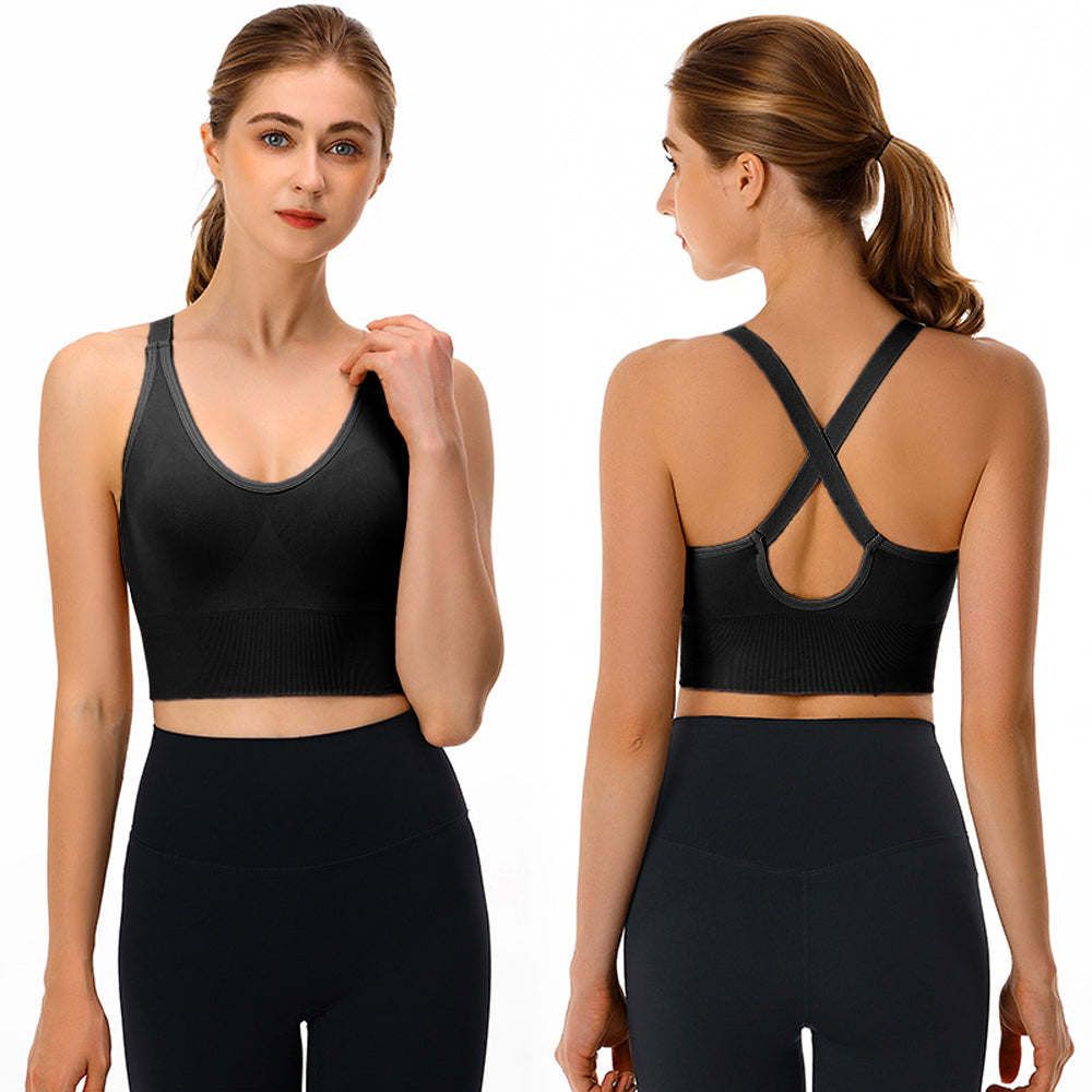 Women's Double Shoulder Strap Sports Bras Medium Impact Support Padded