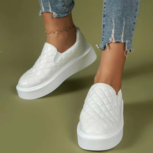 Slip-on Flats Loafers Lightweight Casual Platform Shoes White/Black