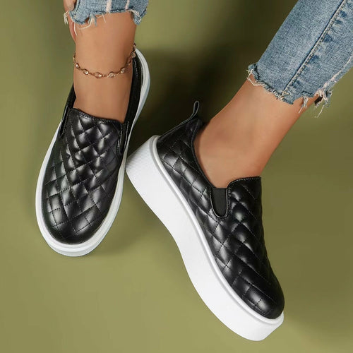 Slip-on Flats Loafers Lightweight Casual Platform Shoes White/Black