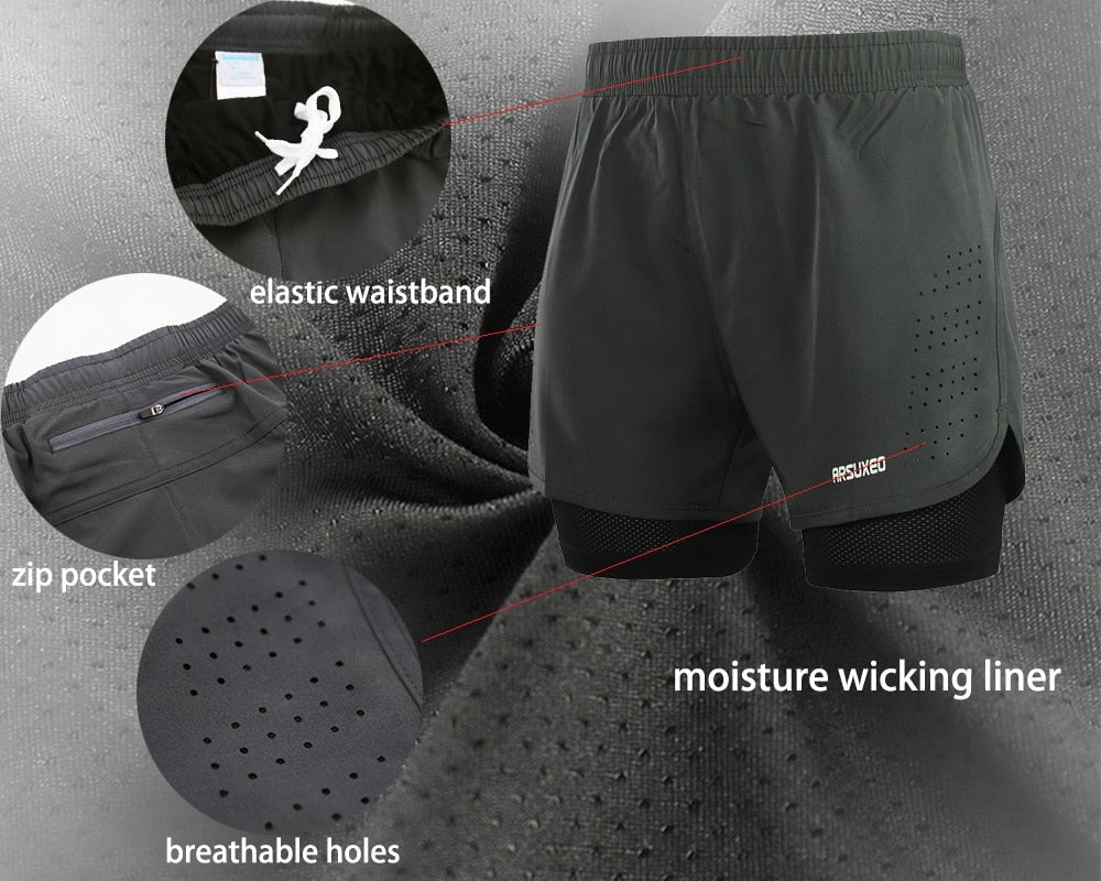 Men Running Shorts 2 in 1 Quick Dry Sport Shorts Athletic Training