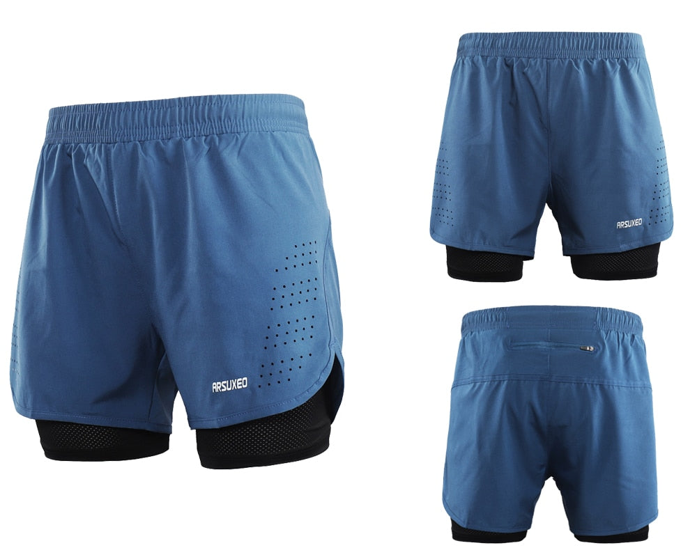 Men Running Shorts 2 in 1 Quick Dry Sport Shorts Athletic Training