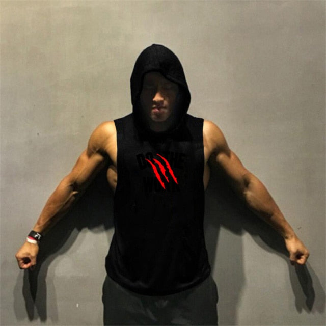 Men Hooded Vest Brand Clothing Bodybuilding T Shirt Fitness