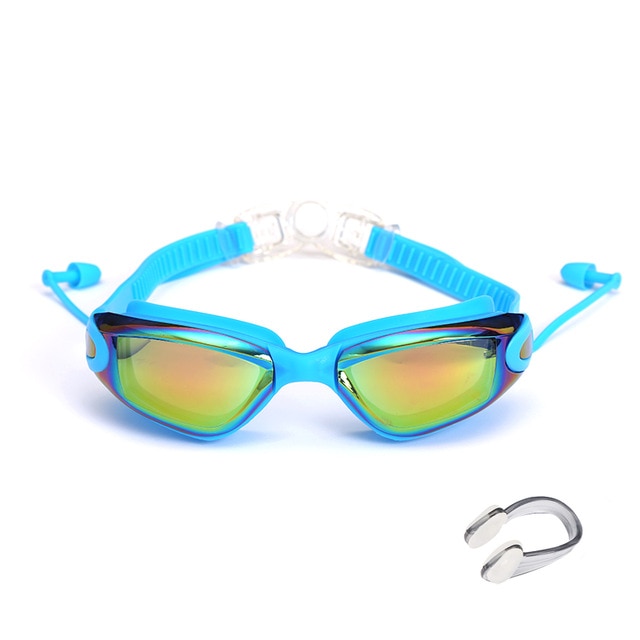 Professional Swimming Goggles with Earplugs Nose Clip Electroplate Waterproof