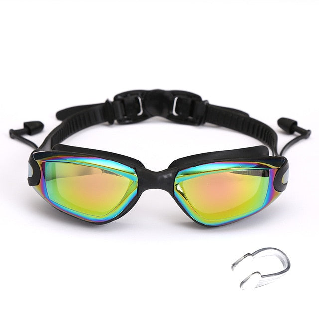 Professional Swimming Goggles with Earplugs Nose Clip Electroplate Waterproof