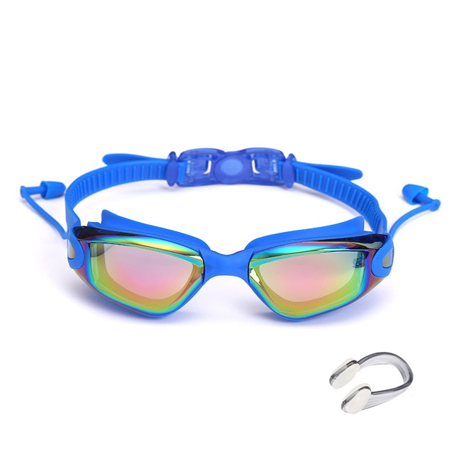 Professional Swimming Goggles with Earplugs Nose Clip Electroplate Waterproof