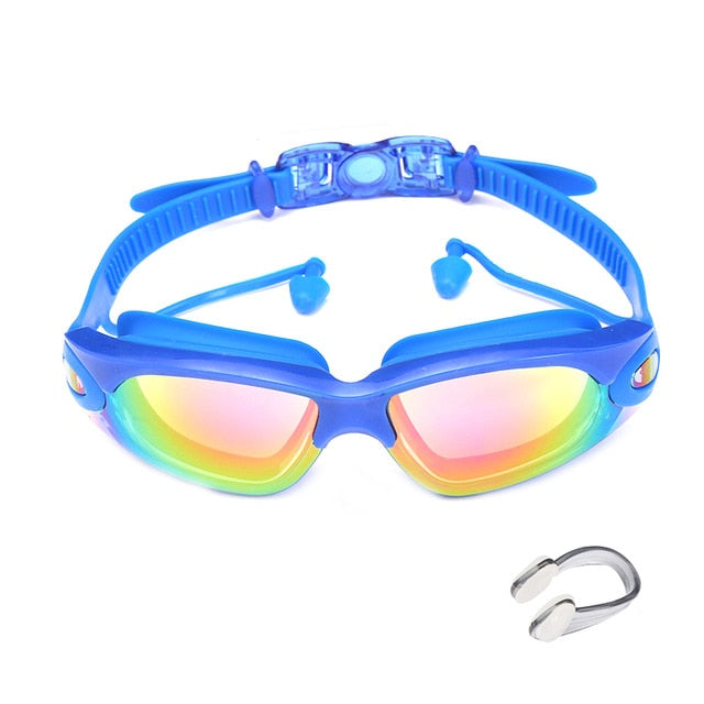 Professional Swimming Goggles with Earplugs Nose Clip Electroplate Waterproof