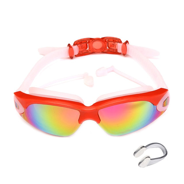 Professional Swimming Goggles with Earplugs Nose Clip Electroplate Waterproof