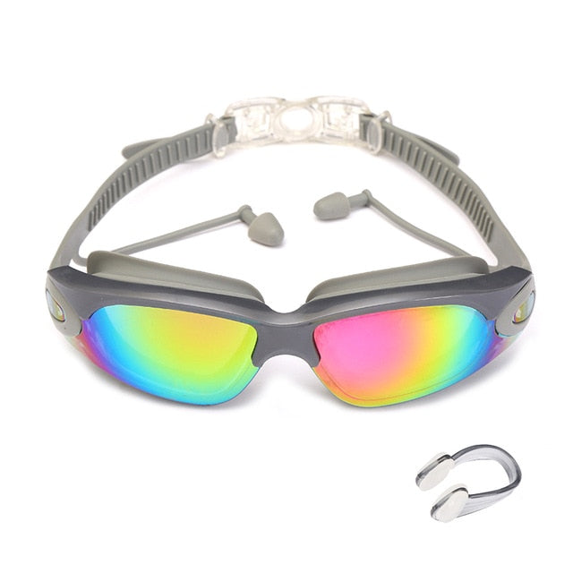 Professional Swimming Goggles with Earplugs Nose Clip Electroplate Waterproof