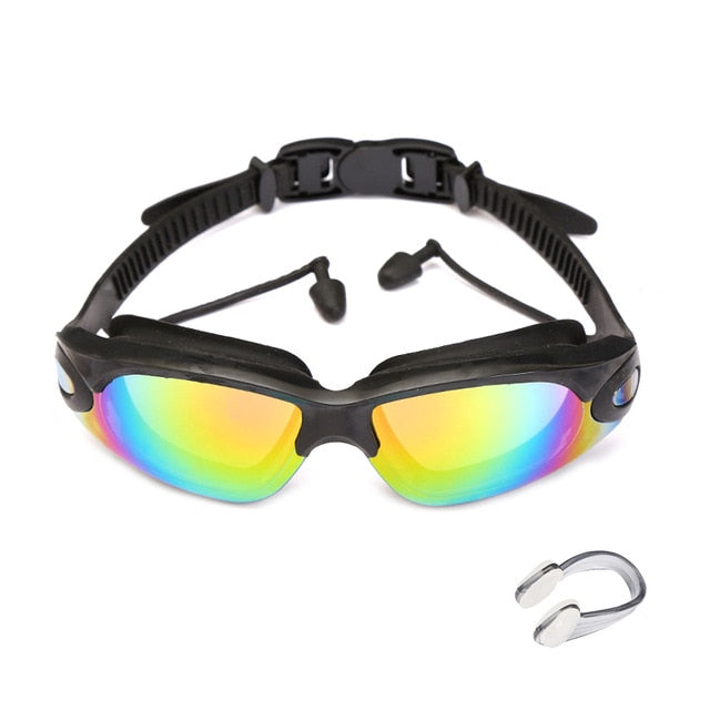 Professional Swimming Goggles with Earplugs Nose Clip Electroplate Waterproof