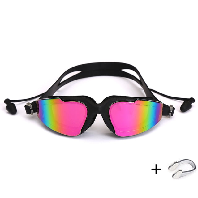 Professional Swimming Goggles with Earplugs Nose Clip Electroplate Waterproof