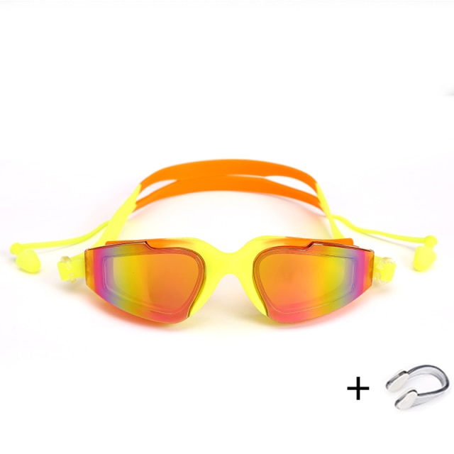 Professional Swimming Goggles with Earplugs Nose Clip Electroplate Waterproof