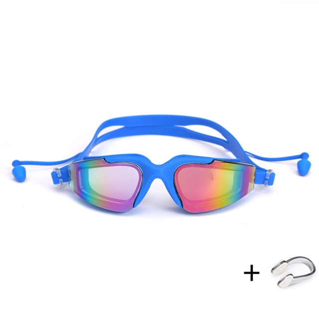 Professional Swimming Goggles with Earplugs Nose Clip Electroplate Waterproof