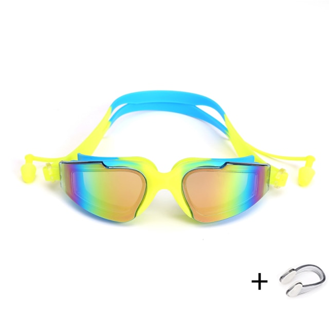 Professional Swimming Goggles with Earplugs Nose Clip Electroplate Waterproof