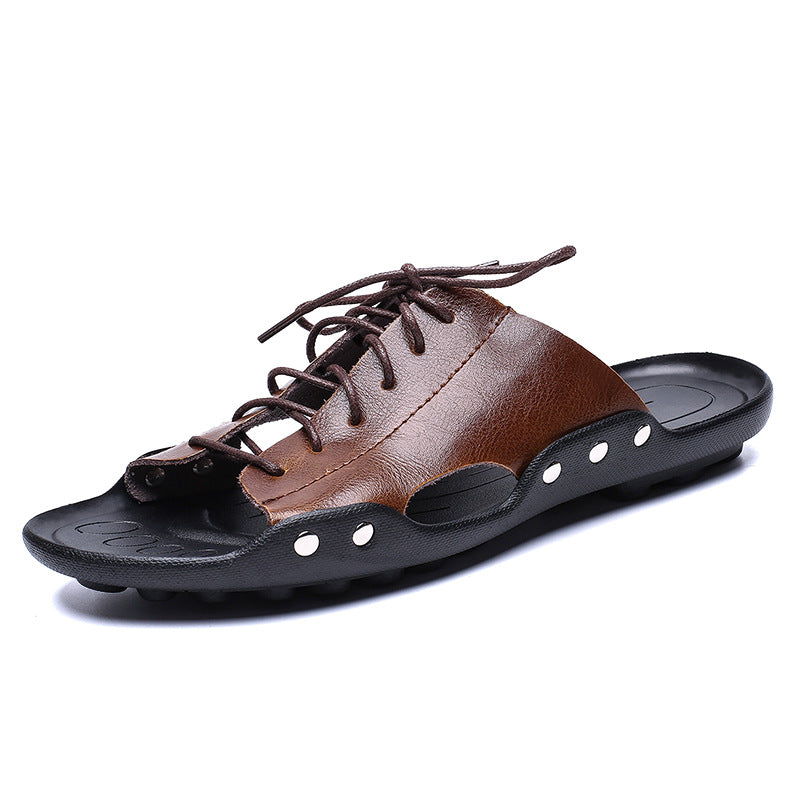 Men's Slippers Non-slip Breathable Men's Leather Sandals And Slippers Casual Fashion Beach Shoes