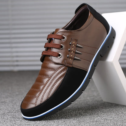 Men's Leather Shoes Korean Casual Leather Shoes First Layer Cowhide Three-color Lace Round Head Hollow Dress Youth Shoes