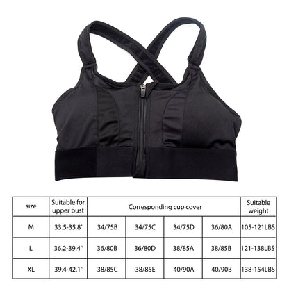 Women's front zipper high-elastic adjustable strap sports bra