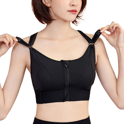 Women's front zipper high-elastic adjustable strap sports bra