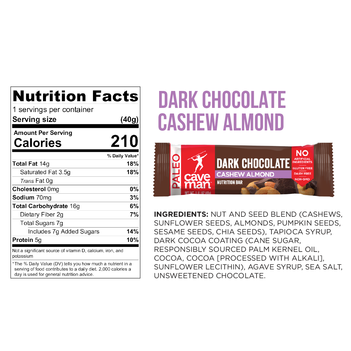 Dark Chocolate Cashew Almond Nutrition Bars