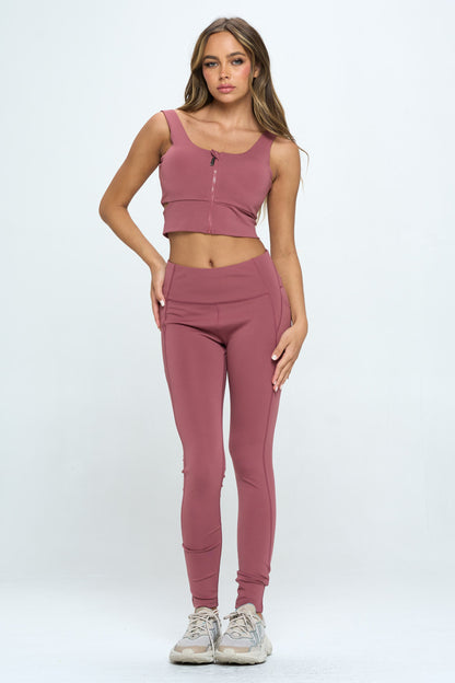 2 Piece Zip Up Crop Sports Tank Top Set