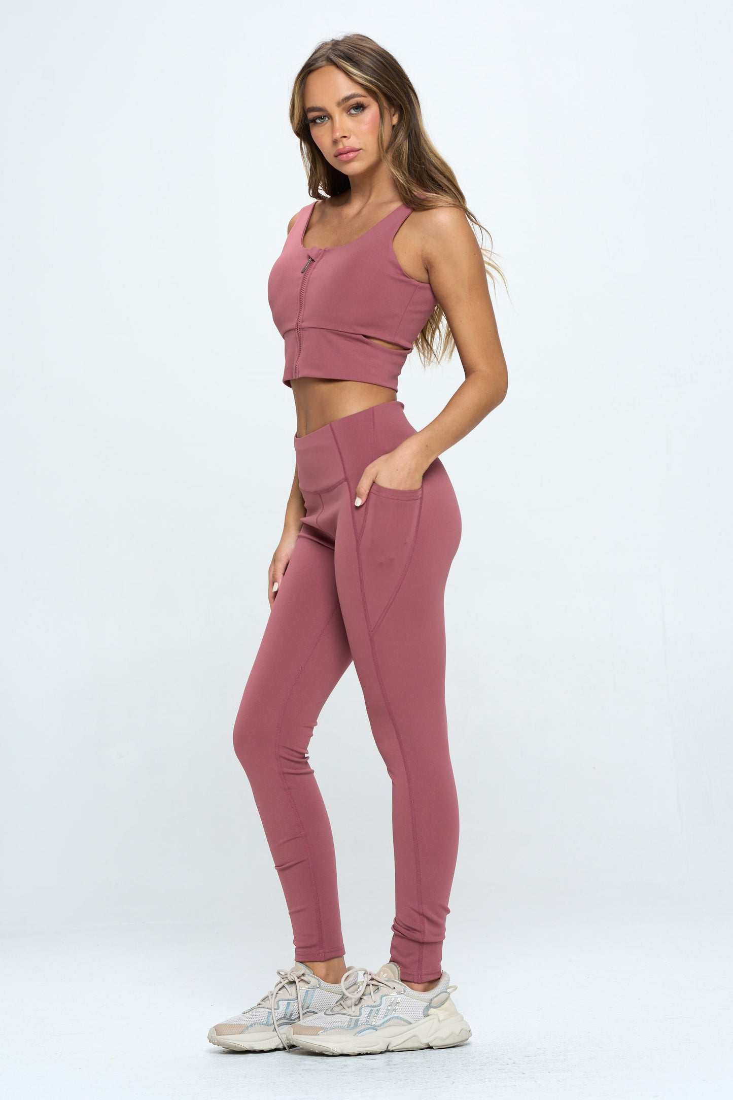 2 Piece Zip Up Crop Sports Tank Top Set