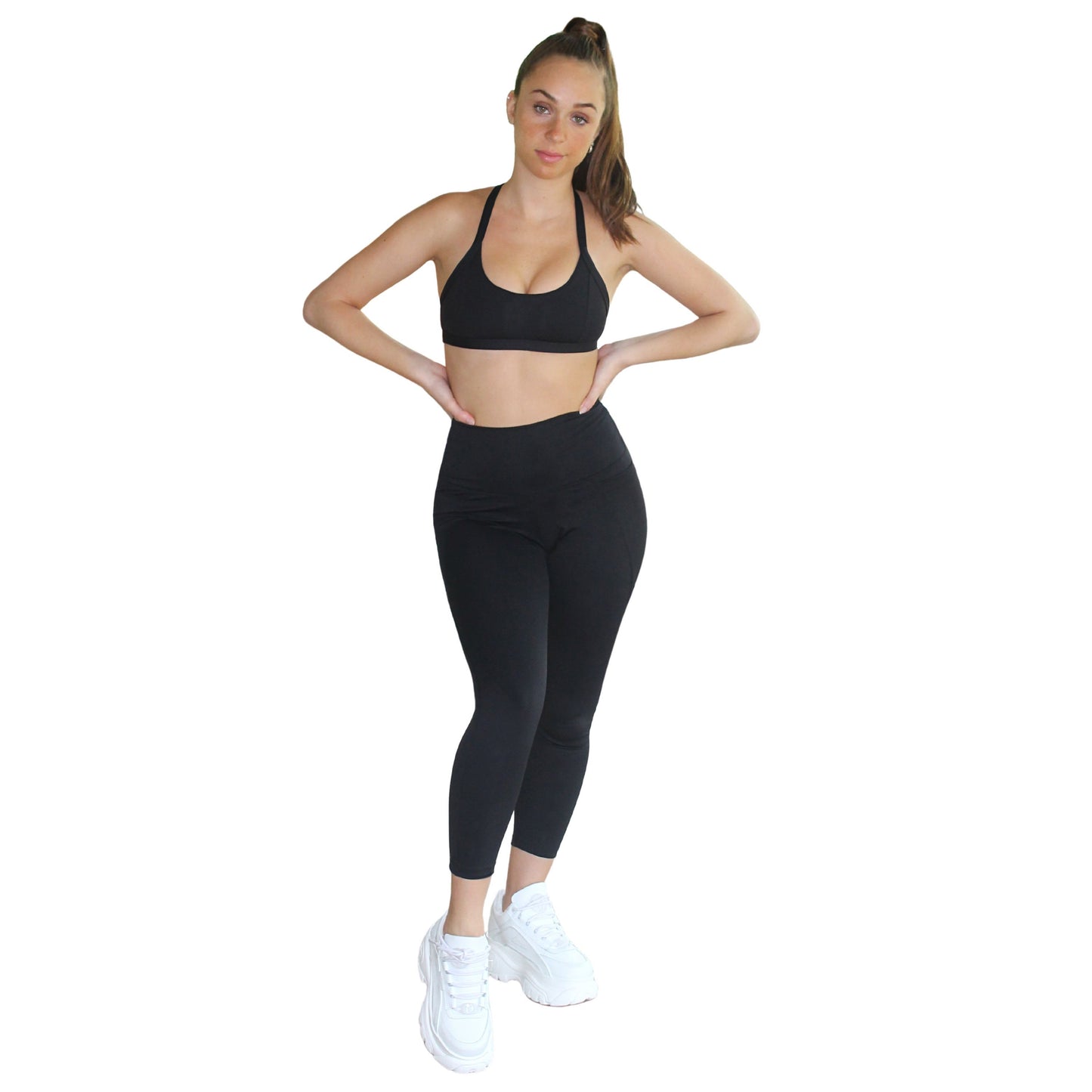 Om High Rise 7/8 Yoga Leggings - Black