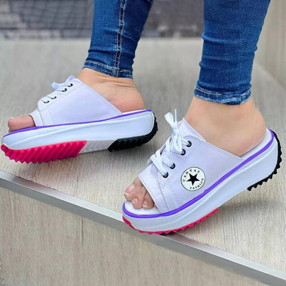 Casual Canvas Thick-soled Lace-up Womens Sandals Slippers