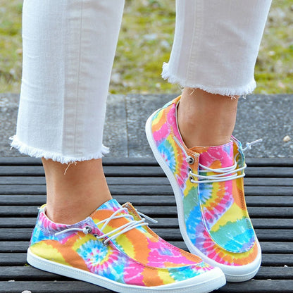 Women Canvas Shoes Fashion Lace Up Tie Dye Flat Sneakers Female Casual