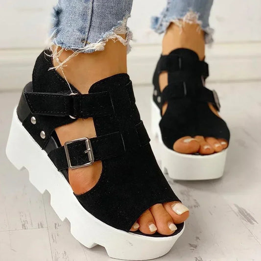 Women Summer Sandals Wedges Heel Black White Casual Designer Shoes