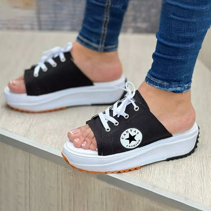 Casual Canvas Thick-soled Lace-up Womens Sandals Slippers