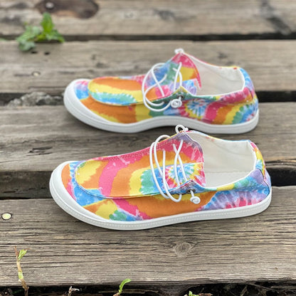 Women Canvas Shoes Fashion Lace Up Tie Dye Flat Sneakers Female Casual