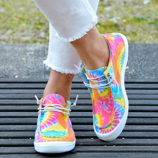 Women Canvas Shoes Fashion Lace Up Tie Dye Flat Sneakers Female Casual