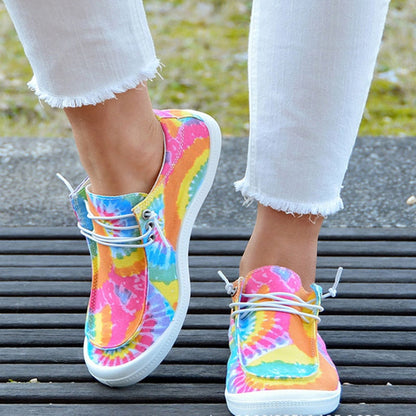 Women Canvas Shoes Fashion Lace Up Tie Dye Flat Sneakers Female Casual