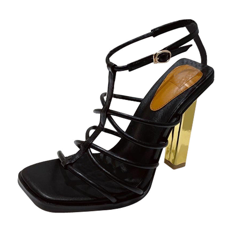 Women Thick High-heeled Sandals With Thin Straps
