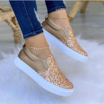 Moccasins Glitter Flat Female Loafers Shoes Rose Gold/Black/Gold