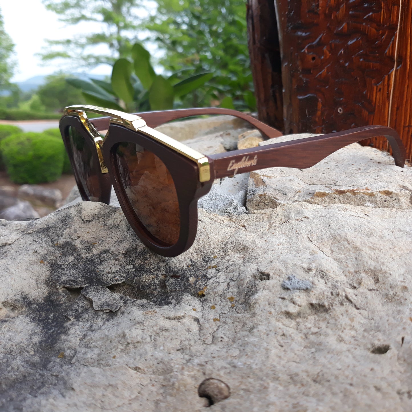 Cherry Wood Full Frame, Polarized with Gold Trim, Handcrafted