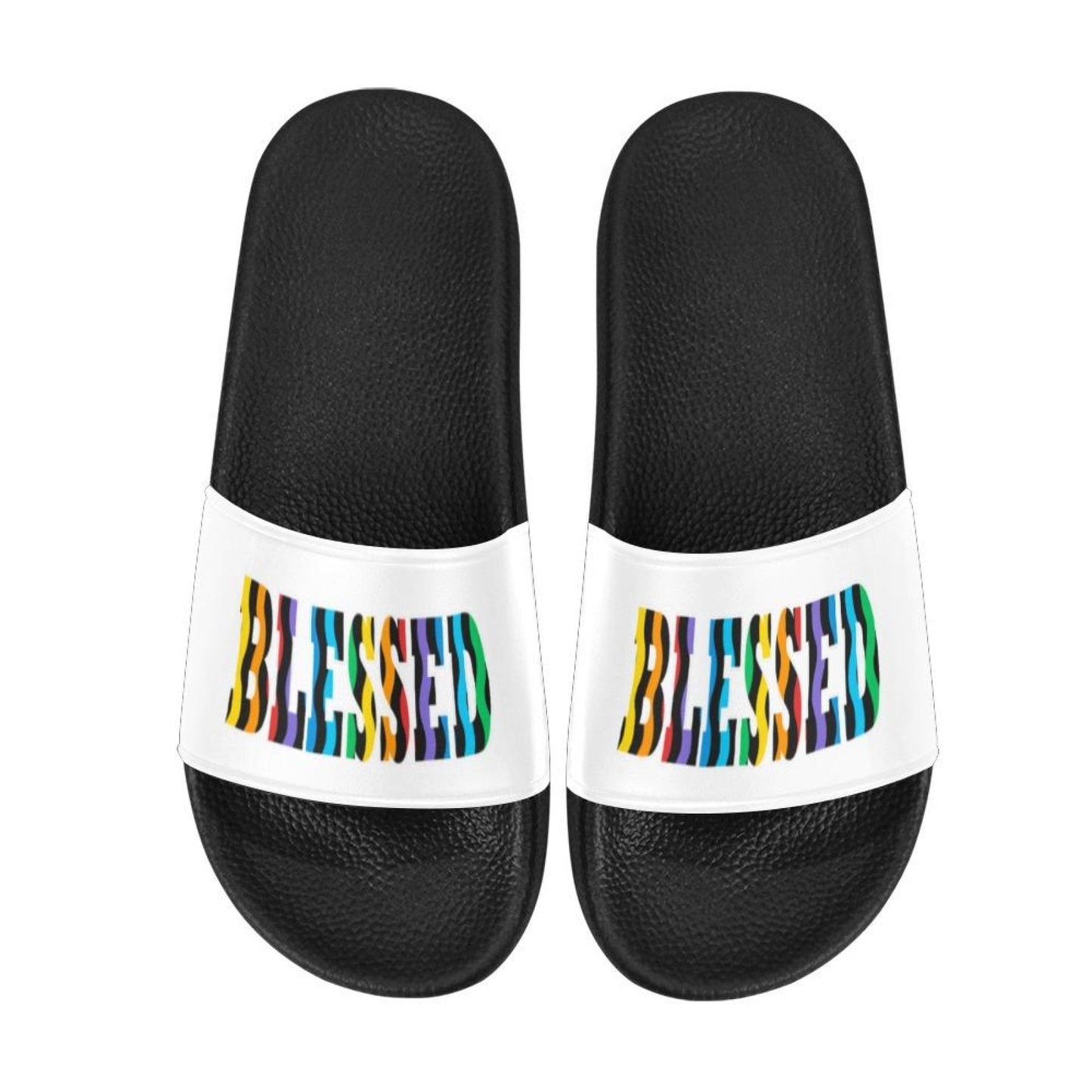 Womens Slides, Flip Flop Sandals, Multicolor Blessed  Print