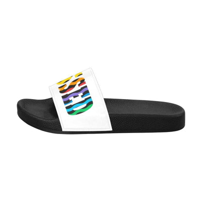 Womens Slides, Flip Flop Sandals, Multicolor Blessed  Print