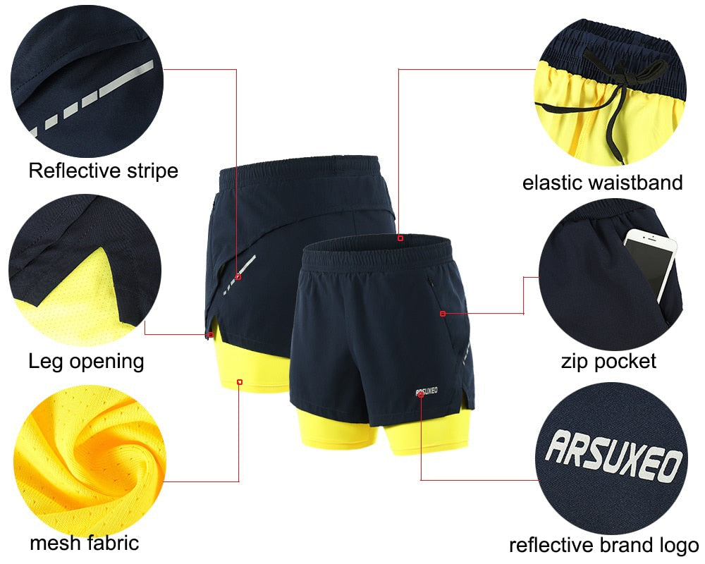 Men Running Shorts 2 in 1 Sports Shorts Quick Dry Active Training