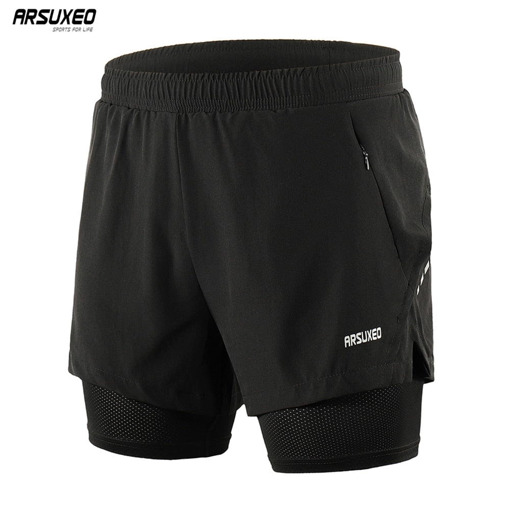 Men Running Shorts 2 in 1 Sports Shorts Quick Dry Active Training