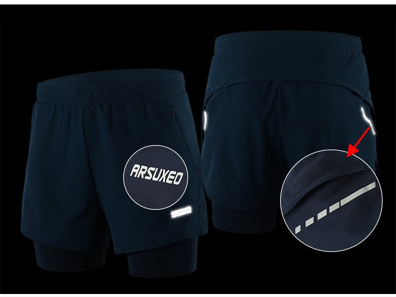 Men Running Shorts 2 in 1 Sports Shorts Quick Dry Active Training