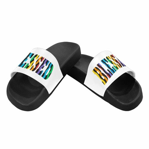 Womens Slides, Flip Flop Sandals, Multicolor Blessed  Print