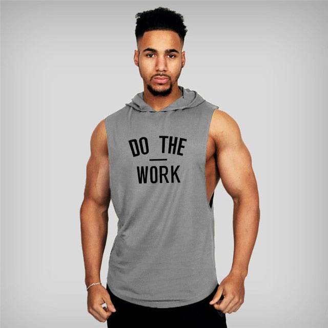 Men  Hooded Vest Brand Clothing Bodybuilding T Shirt Fitness
