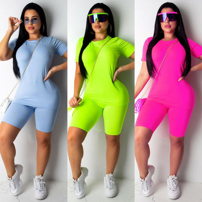 Women Sports Suit Neon Top Short Tracksuit Set