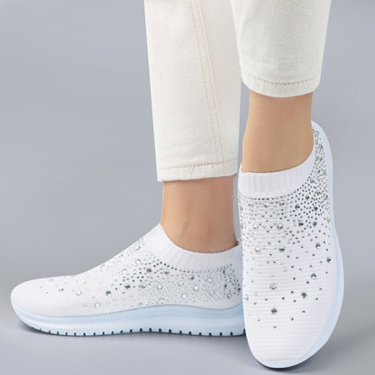 Women Trainers Sneakers Slip-on Sock Shoes Sparkly Crystal Zapatillas