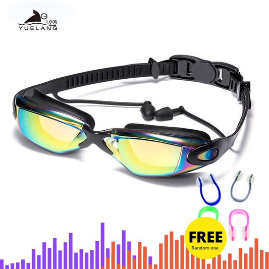 Professional Swimming Goggles with Earplugs Nose Clip Electroplate Waterproof