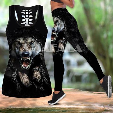 Woman Animal Yoga Set  Tank Top High Waist Legging