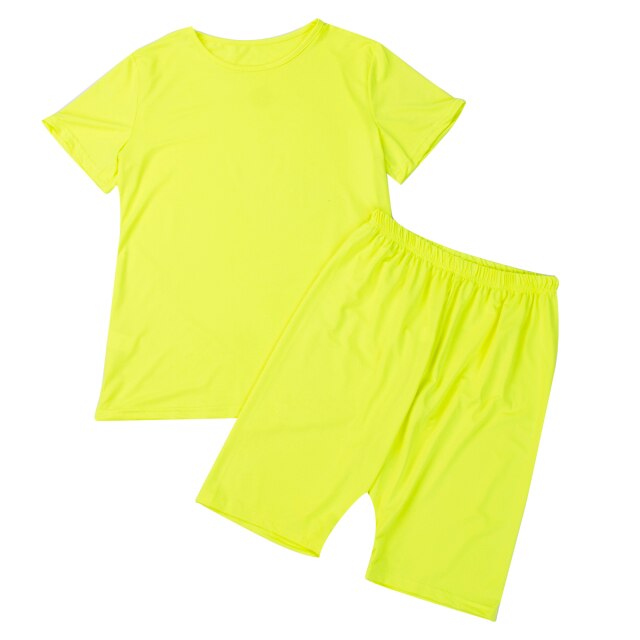 Women Sports Suit Neon Top Short Tracksuit Set