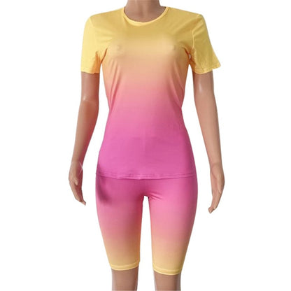 Women Sports Suit Neon Top Short Tracksuit Set